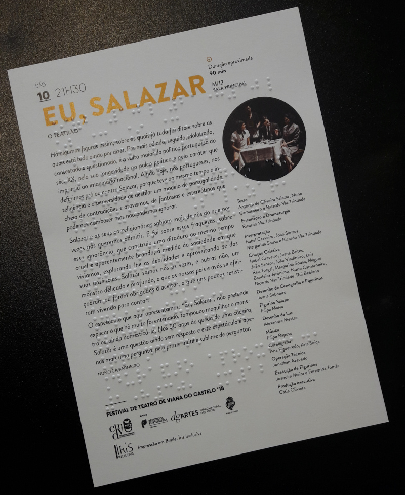 Foto da folha de sala produzida para o espetculo de abertura do Festival de Teatro de Viana do Castelo