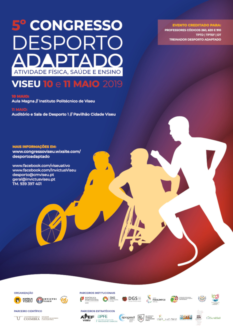Cartaz do evento com indicação de informações sobre o mesmo ilustradas com figuras de praticantes de desporto adaptado