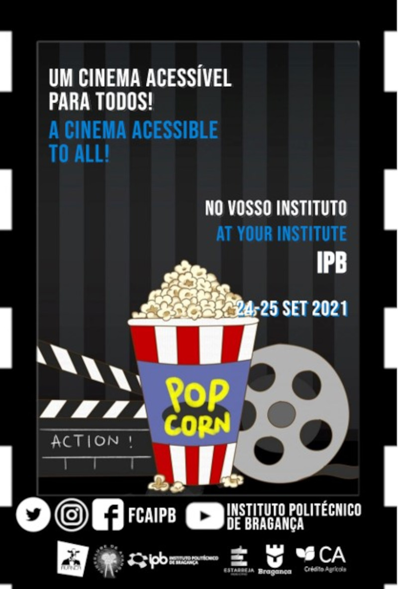 Cartaz do III Festival de Cinema Acessível - com motivos alusivos ao cinema e informações sobre o evento