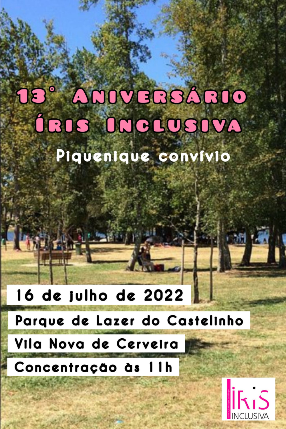 Cartaz da iniciativa, contendo toda a informação relativa ao evento sobre uma foto do parque de lazer como fundo