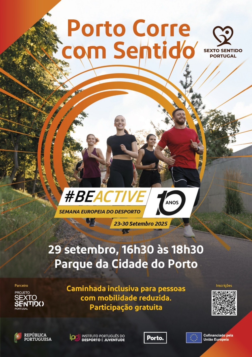 Cartaz da iniciativa. Ao centro um grupo de pessoas a correr, ao cimo da imagem o titulo