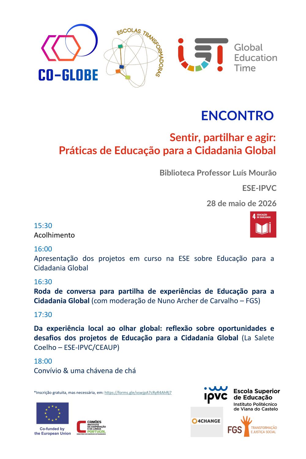 Cartaz do evento num fundo branco com informação úteis e o programa completo